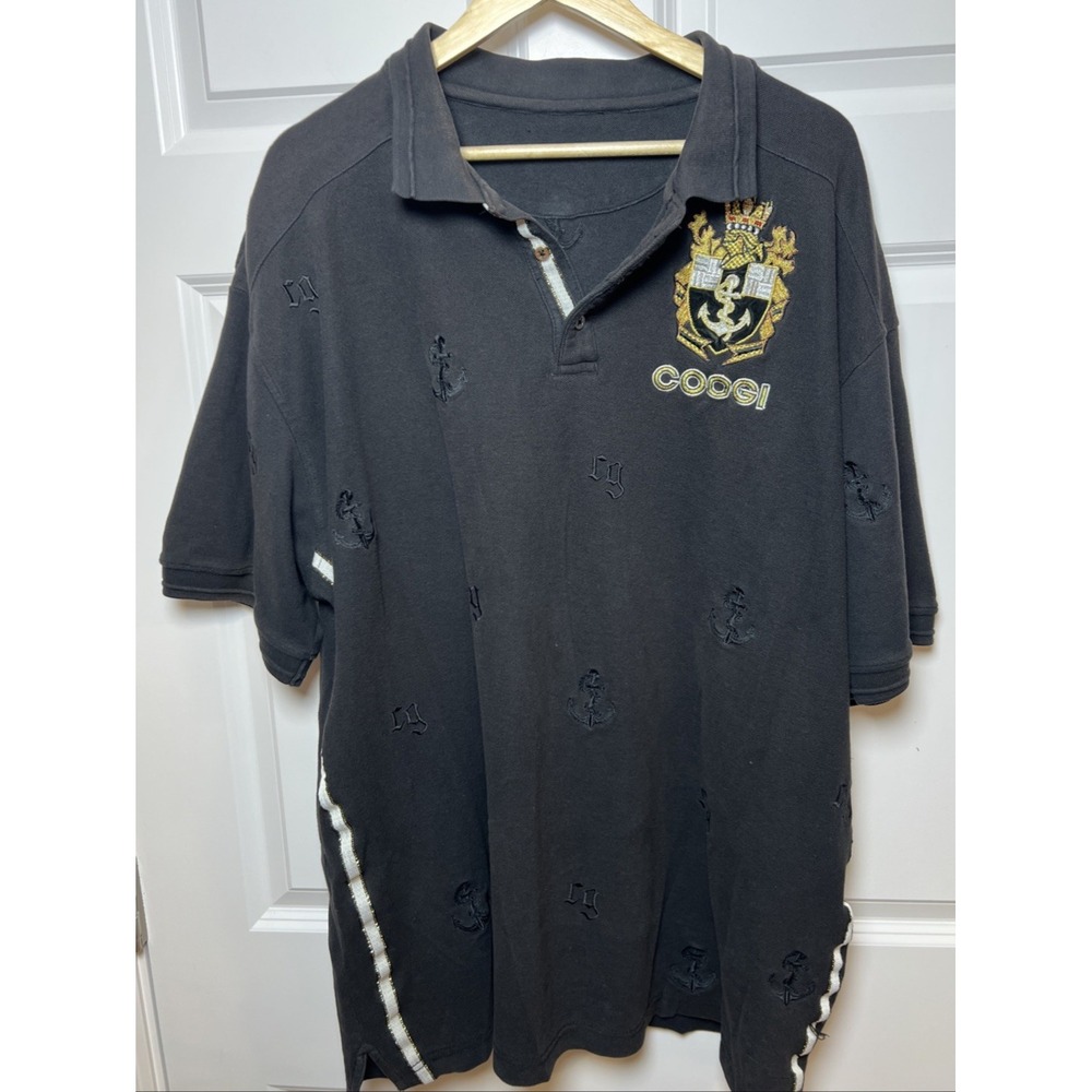Coogi Embroidered Polo Shirt Men's 3XL Black Crest Anchor Nautical Hip Hop Style